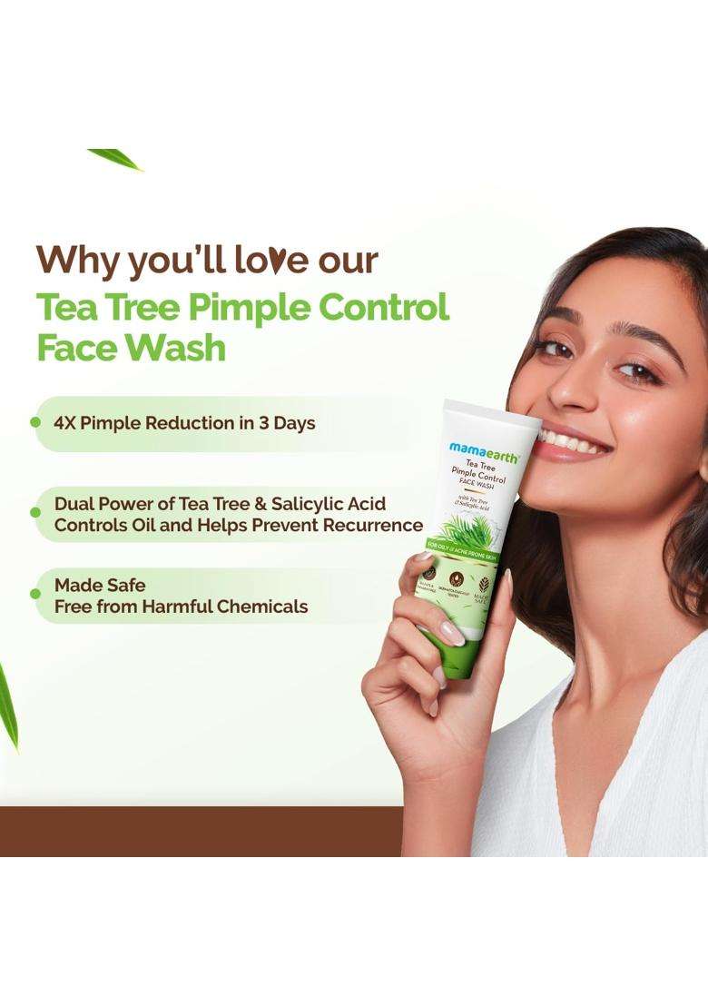 Mamaearth Tea Tree Pimple Control, Anti Acne Face Wash with Tea Tree & Salicylic for Oily & Acne-Prone Skin 100 ml | Controls Oil to Prevent Pimples - Indya