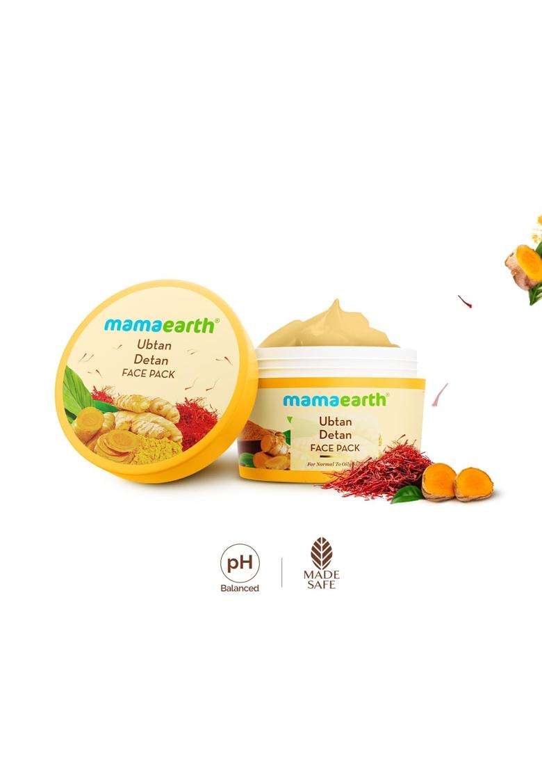 Mamaearth Ubtan Detan Face Pack with Turmeric & Saffron for Normal to Oily Skin 200 g | Natural, DIY-like Texture | Instantly Reduces Tan, Adds Glow - Indya
