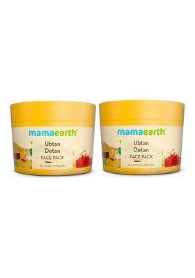 Mamaearth Ubtan Detan Face Pack with Turmeric & Saffron for Normal to Oily Skin 200 g (Pack of 2) | Natural, DIY-like Texture | Clay Face Mask