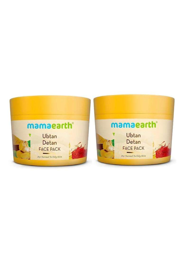 Mamaearth Ubtan Detan Face Pack with Turmeric & Saffron for Normal to Oily Skin 200 g (Pack of 2) | Natural, DIY-like Texture | Clay Face Mask - Indya