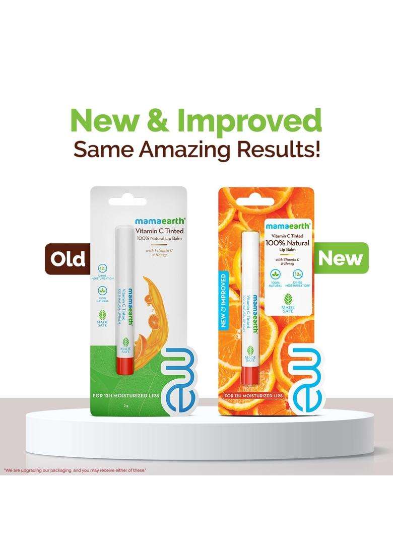 Mamaearth Vitamin C Tinted 100% Natural Lip Balm with Vitamin C & Honey for 12 hrs Moisturized Lips 2 g - Indya