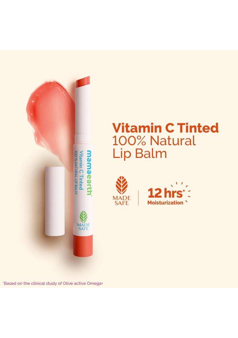 Mamaearth Vitamin C Tinted 100% Natural Lip Balm with Vitamin C & Honey for 12 hrs Moisturized Lips 2 g - Indya