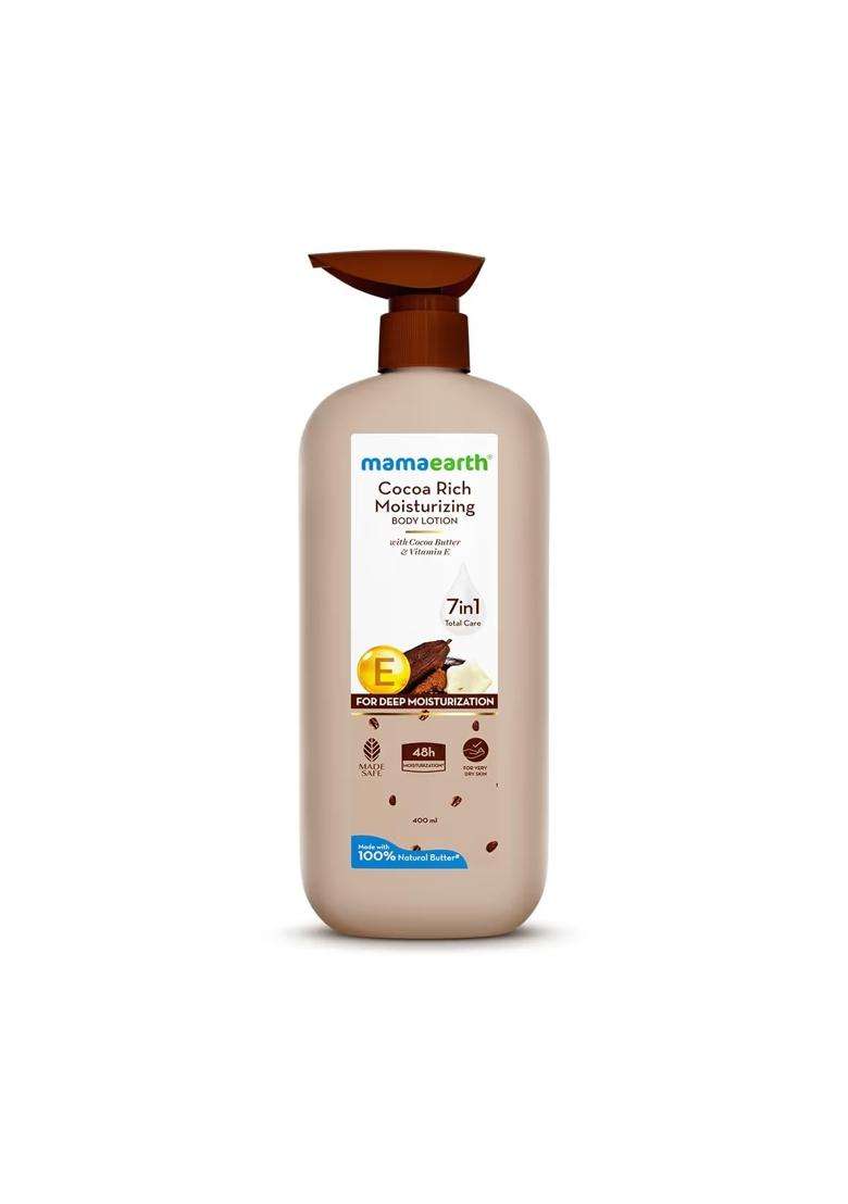 Mamaearth Cocoa Rich Moisturizing Body Lotion with Cocoa Butter & VitaminE for Deep 48H Moisturization 400 ml For Very Dry Skin | 100% Natural Butter - Indya