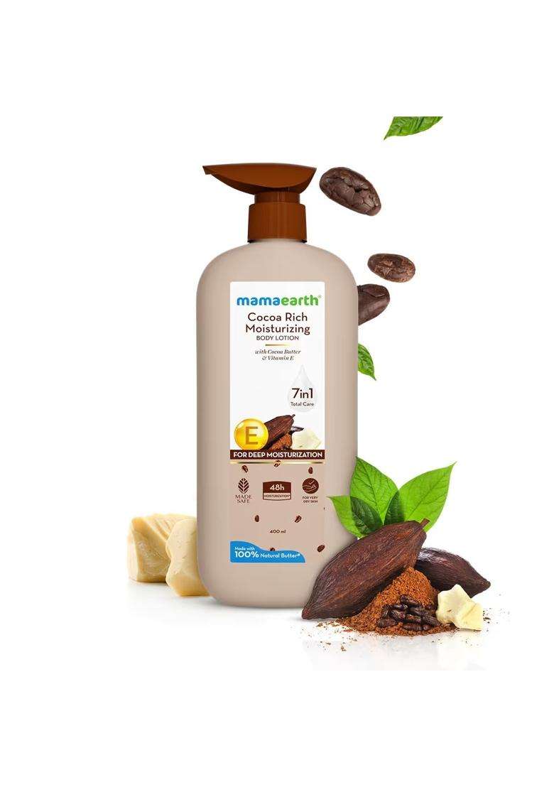 Mamaearth Cocoa Rich Moisturizing Body Lotion with Cocoa Butter & VitaminE for Deep 48H Moisturization 400 ml For Very Dry Skin | 100% Natural Butter - Indya