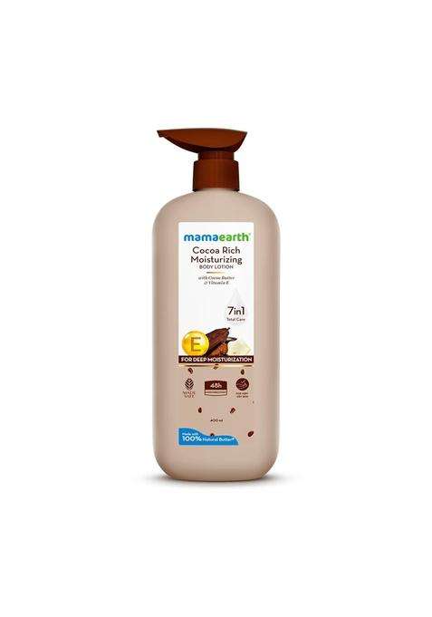 Mamaearth Cocoa Rich Moisturizing Body Lotion with Cocoa Butter & VitaminE for Deep 48H Moisturization 400 ml For Very Dry Skin | 100% Natural Butter