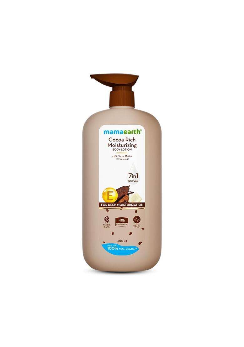 Mamaearth Cocoa Rich Moisturizing Body Lotion with Cocoa Butter & VitaminE for Deep 48H Moisturization 600 ml For Very Dry Skin | 100% Natural Butter - Indya
