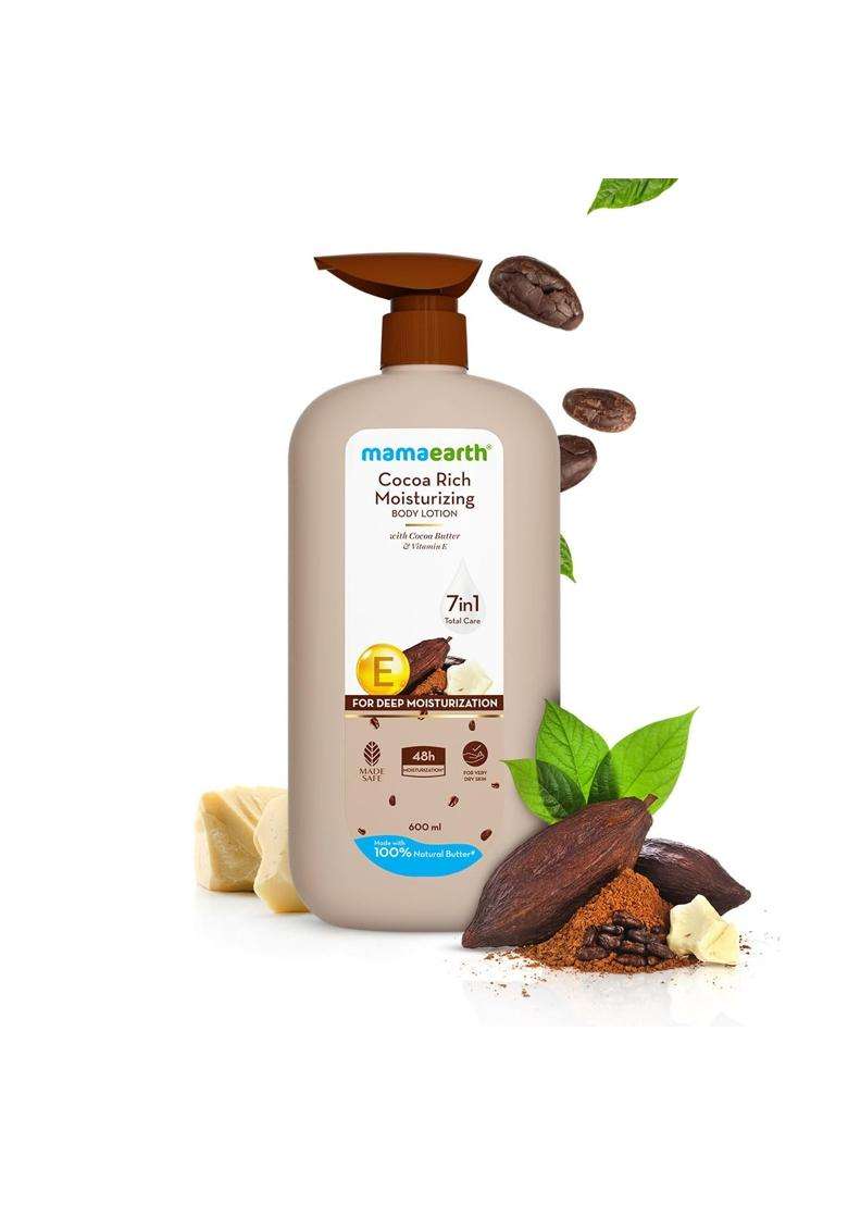 Mamaearth Cocoa Rich Moisturizing Body Lotion with Cocoa Butter & VitaminE for Deep 48H Moisturization 600 ml For Very Dry Skin | 100% Natural Butter - Indya