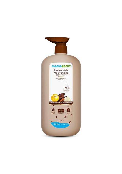Mamaearth Cocoa Rich Moisturizing Body Lotion with Cocoa Butter & VitaminE for Deep 48H Moisturization 600 ml For Very Dry Skin | 100% Natural Butter