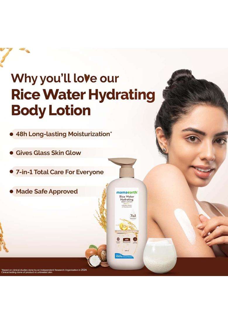 Mamaearth Rice Water Hydrating Body Lotion with Rice Water & Niacinamide for Dewy Glass Skin 400 ml | 48 Hrs Moisturizating & Nourishing - Indya
