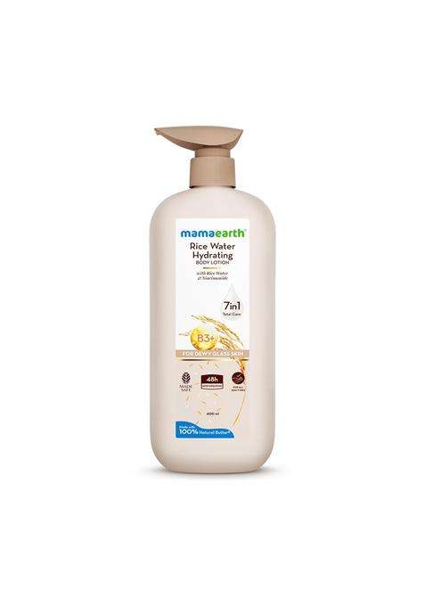 Mamaearth Rice Water Hydrating Body Lotion with Rice Water & Niacinamide for Dewy Glass Skin 400 ml | 48 Hrs Moisturizating & Nourishing
