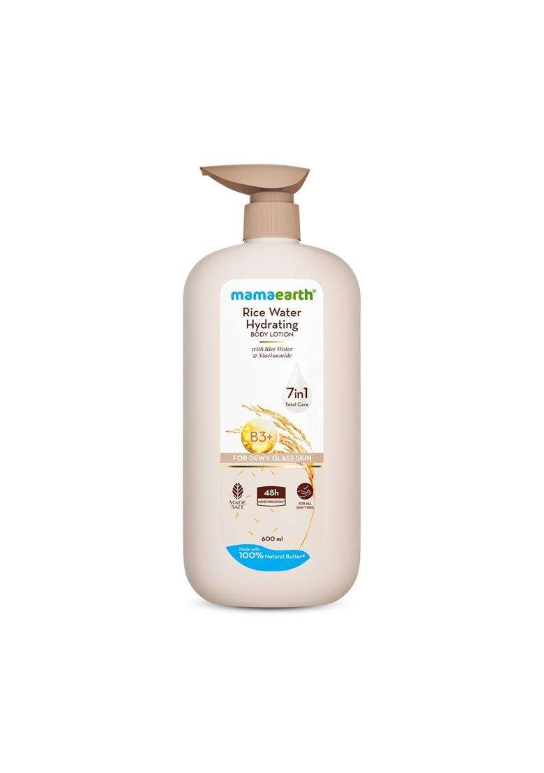 Mamaearth Rice Water Hydrating Body Lotion with Rice Water & Niacinamide for Dewy Glass Skin 600 ml | 48H Moisturization | Nourishes Skin - Indya