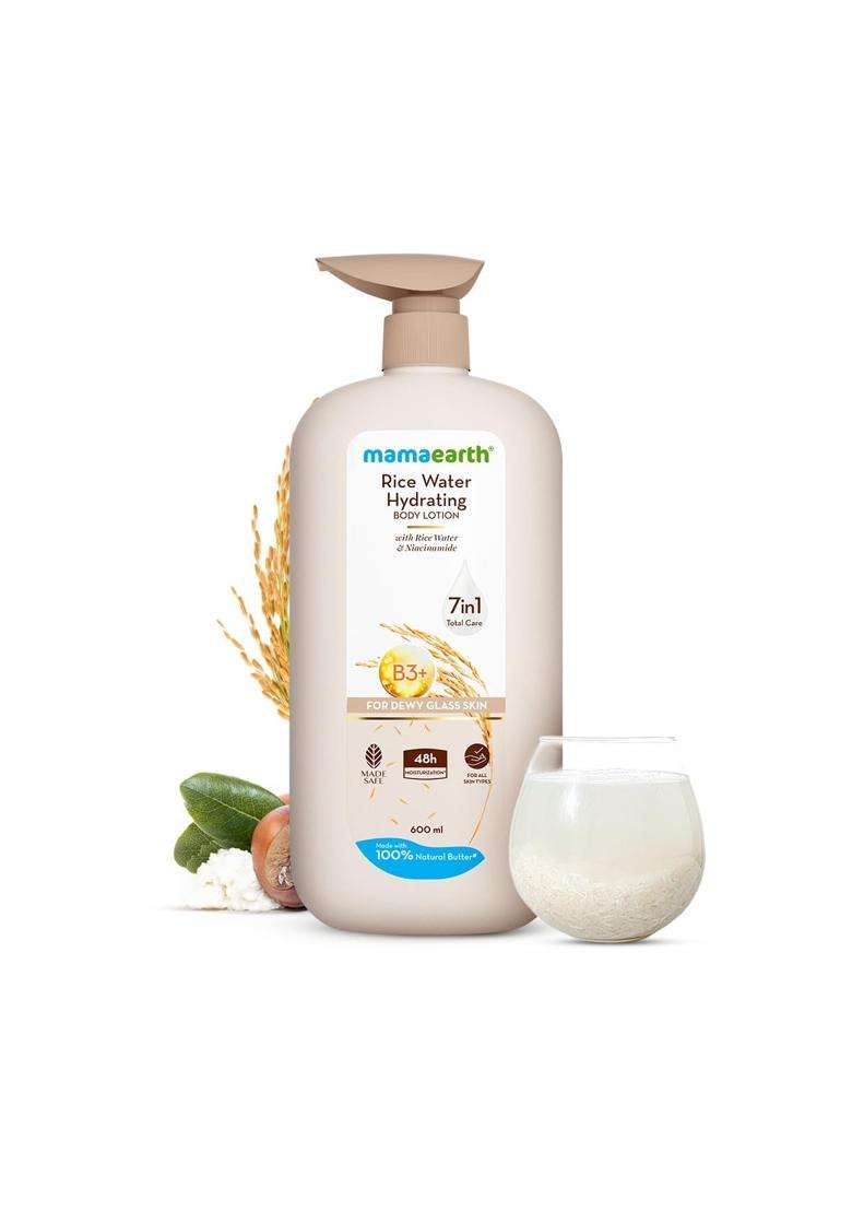 Mamaearth Rice Water Hydrating Body Lotion with Rice Water & Niacinamide for Dewy Glass Skin 600 ml | 48H Moisturization | Nourishes Skin - Indya