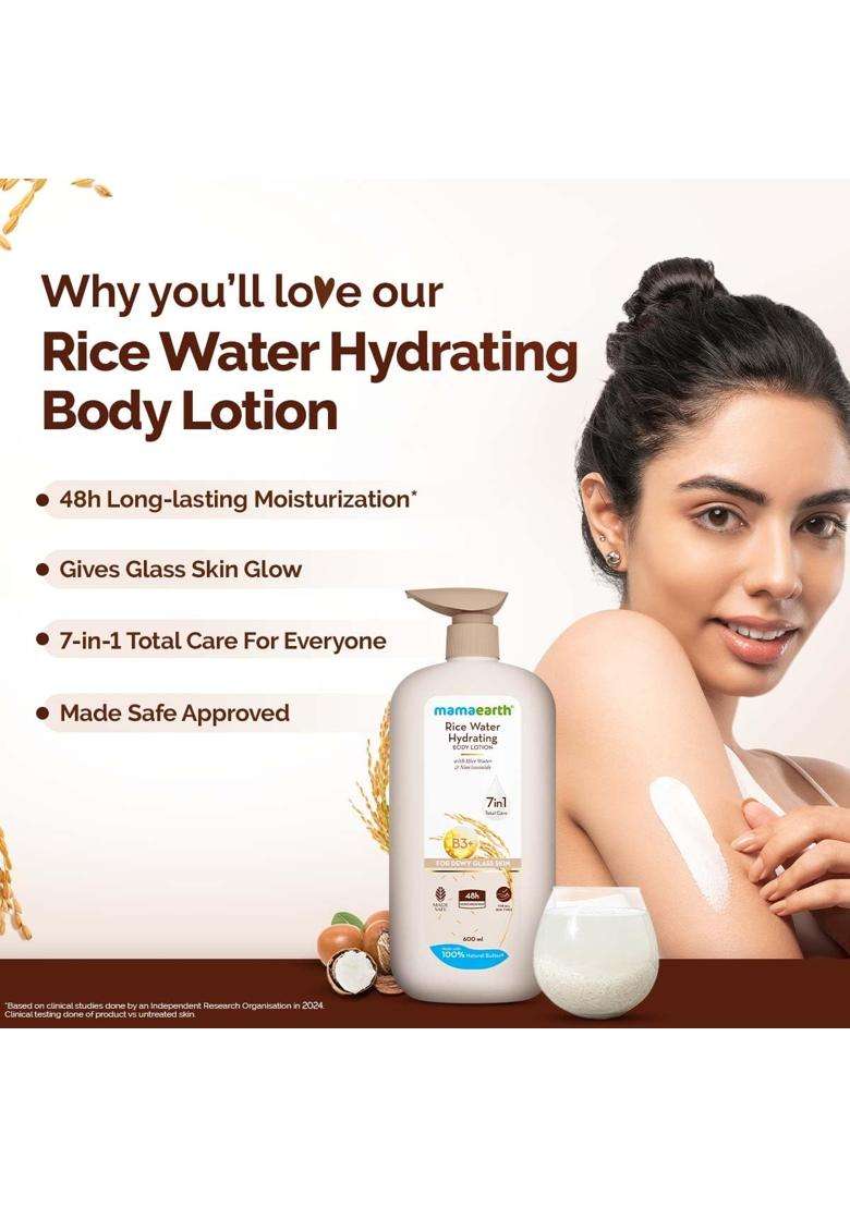 Mamaearth Rice Water Hydrating Body Lotion with Rice Water & Niacinamide for Dewy Glass Skin 600 ml | 48H Moisturization | Nourishes Skin - Indya