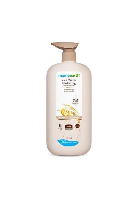 Mamaearth Rice Water Hydrating Body Lotion with Rice Water & Niacinamide for Dewy Glass Skin 600 ml | 48H Moisturization | Nourishes Skin