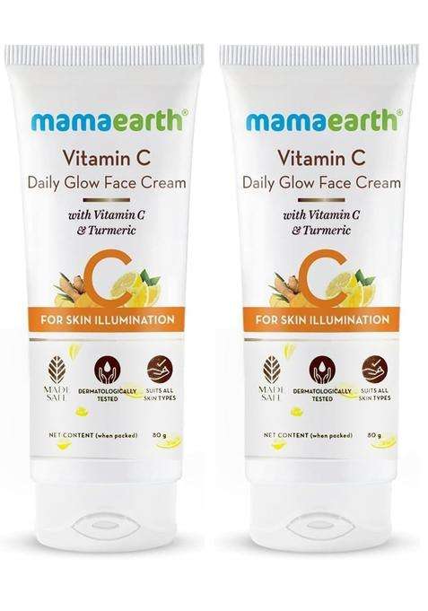 Mamaearth Vitamin C Daily Glow Face Cream With Vitamin C & Turmeric For Skin Illumination 80 g (Pack of 2)