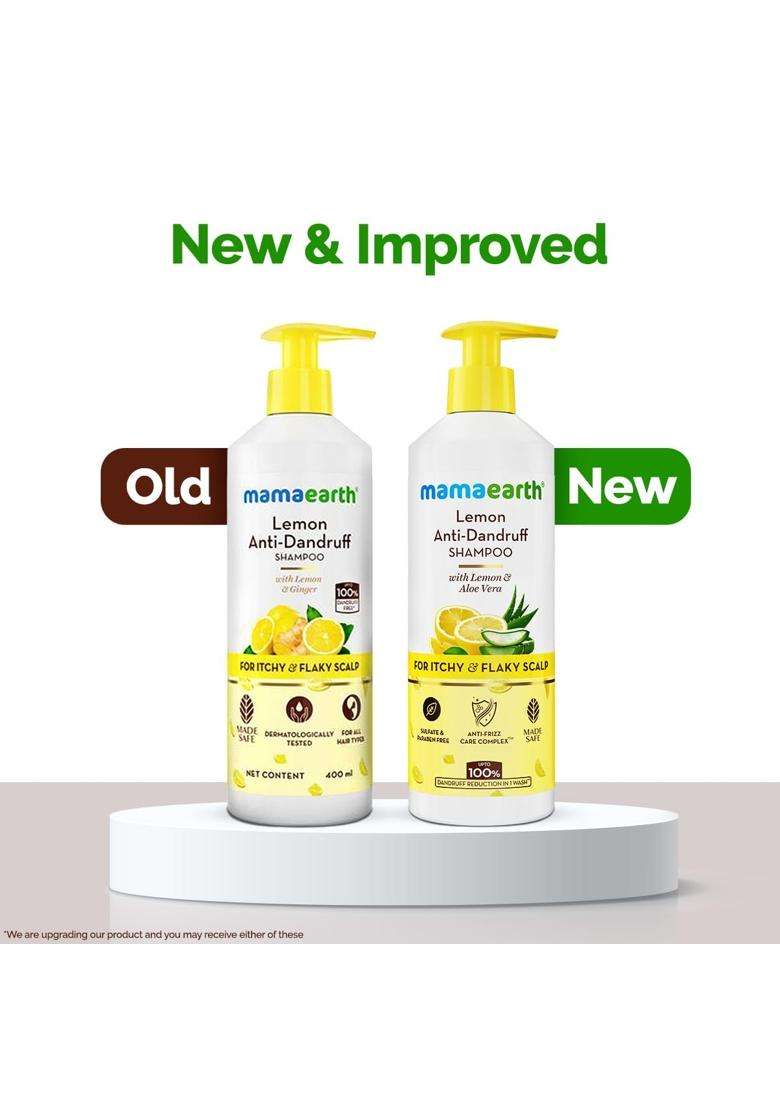 Mamaearth Lemon Anti-Dandruff Shampoo with Lemon, Zpto, Climbazole, Aloe Vera for Itchy & Flaky Scalp 400 ml | Soothes Scalp | Reduces Frizz - Indya