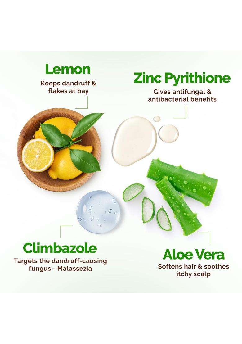 Mamaearth Lemon Anti-Dandruff Shampoo with Lemon, Zpto, Climbazole, Aloe Vera for Itchy & Flaky Scalp 400 ml | Soothes Scalp | Reduces Frizz - Indya