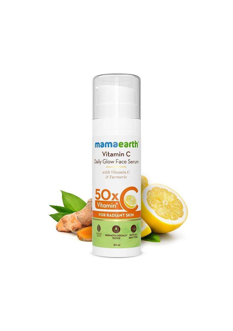 Mamaearth Vitamin C Daily Glow Face Serum for Men & Women 30 ml | Vitamin C Serum for Glowing Skin, Oily Skin & Dark Spots, With 50x Vitamin C -30 ml - Indya