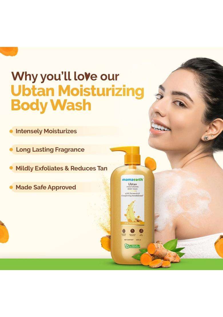 Mamaearth Ubtan Moisturizing Body Wash with Turmeric & Comforting Sandalwood Scent for Tan Removal 500 ml | Intensely Moisturizes | Mild Exfoliation - Indya