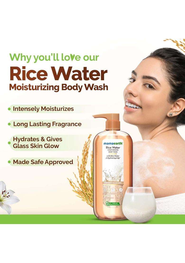 Mamaearth Rice Water Moisturizing Body Wash with Rice Water & Hydrating Lily Scent for Dewy Glass Skin 500 ml | Intensely Moisturizes | Gentle - Indya