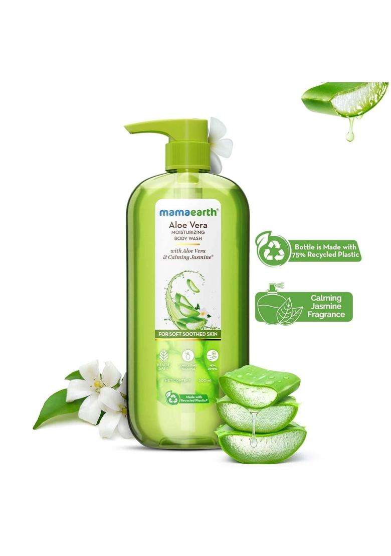 Mamaearth Aloe Vera Moisturizing Body Wash with Aloe Vera & Calming Jasmine Scent For Soft & Soothed Skin 500 ml | Intensely Moisturizes | Gentle - Indya