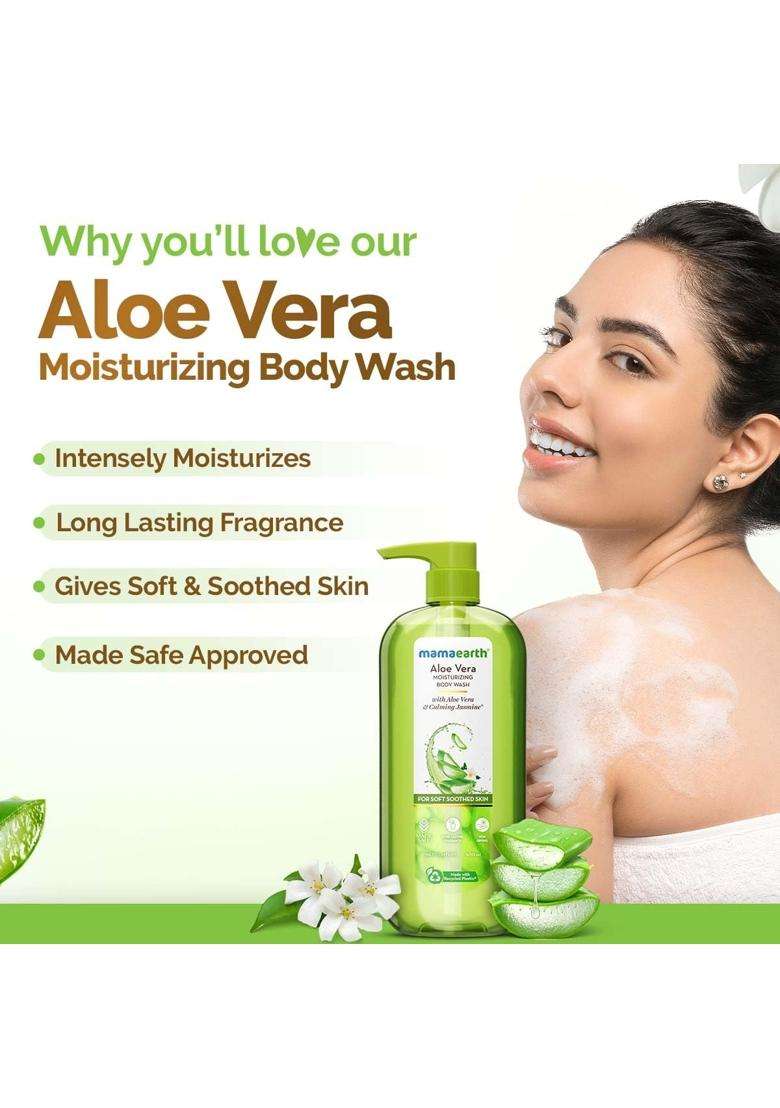 Mamaearth Aloe Vera Moisturizing Body Wash with Aloe Vera & Calming Jasmine Scent For Soft & Soothed Skin 500 ml | Intensely Moisturizes | Gentle - Indya