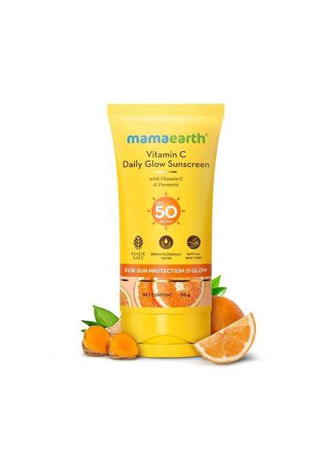 Mamaearth Vitamin C Daily Glow Sunscreen with Vitamin C & Turmeric 50 g | For Sun Protection, Tan Protection & Glow | SPF 50 & PA++++ Protection