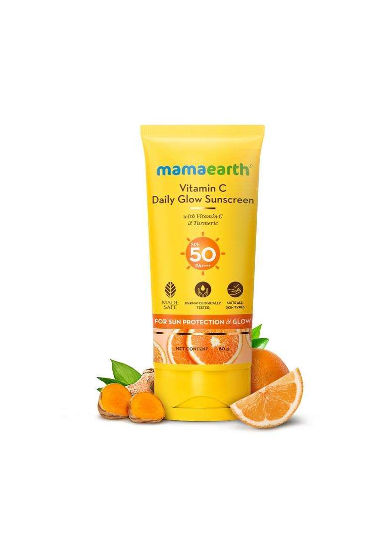 Mamaearth Vitamin C Daily Glow Sunscreen with Vitamin C & Turmeric 80 g | For Sun Protection, Tan Protection & Glow | SPF 50 & PA++++ Protection - Indya