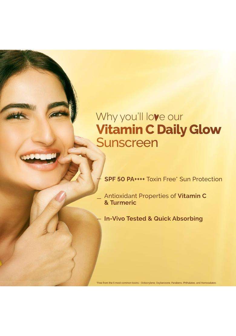 Mamaearth Vitamin C Daily Glow Sunscreen with Vitamin C & Turmeric 80 g | For Sun Protection, Tan Protection & Glow | SPF 50 & PA++++ Protection - Indya