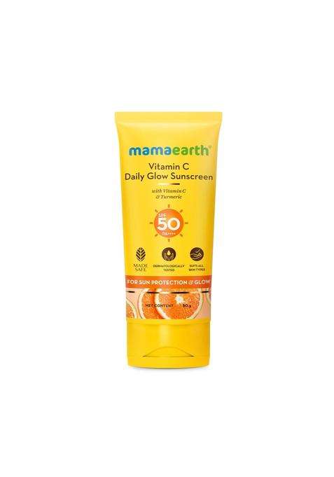 Mamaearth Vitamin C Daily Glow Sunscreen with Vitamin C & Turmeric 80 g | For Sun Protection, Tan Protection & Glow | SPF 50 & PA++++ Protection