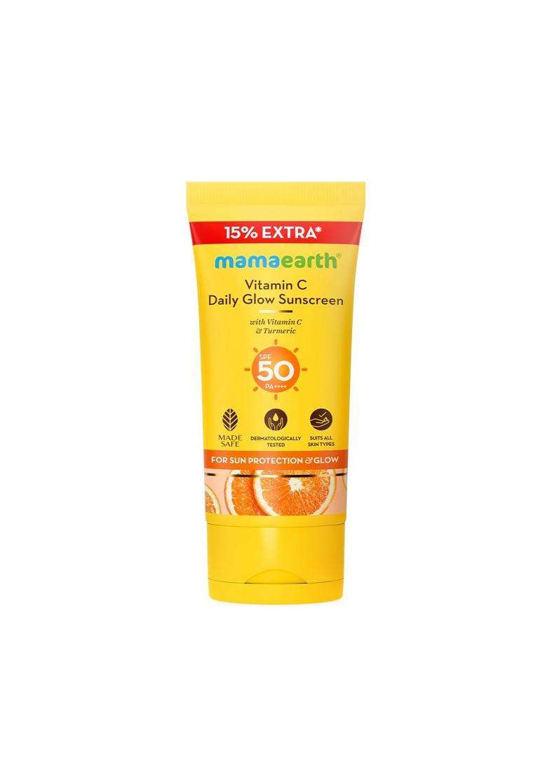 Mamaearth Vitamin C Daily Glow Sunscreen with Vitamin C & Turmeric 34.5 g | For Sun Protection, Tan Protection & Glow | SPF 50 & PA++++ Protection - Indya