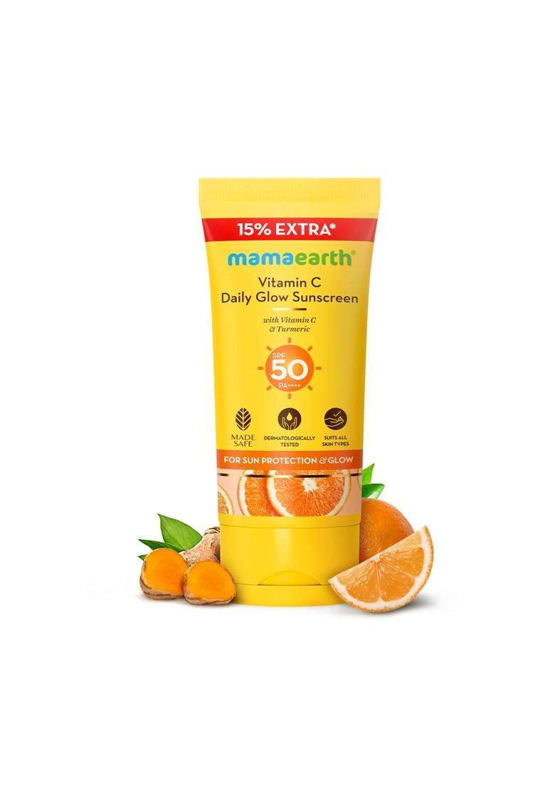 Mamaearth Vitamin C Daily Glow Sunscreen with Vitamin C & Turmeric 34.5 g | For Sun Protection, Tan Protection & Glow | SPF 50 & PA++++ Protection - Indya