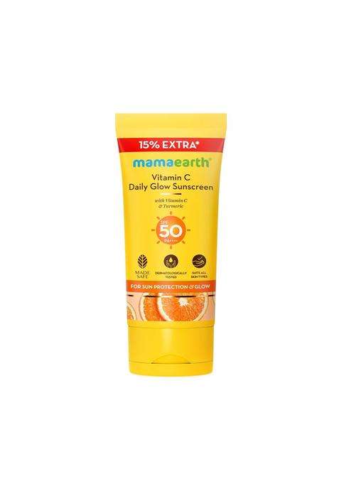 Mamaearth Vitamin C Daily Glow Sunscreen with Vitamin C & Turmeric 34.5 g | For Sun Protection, Tan Protection & Glow | SPF 50 & PA++++ Protection