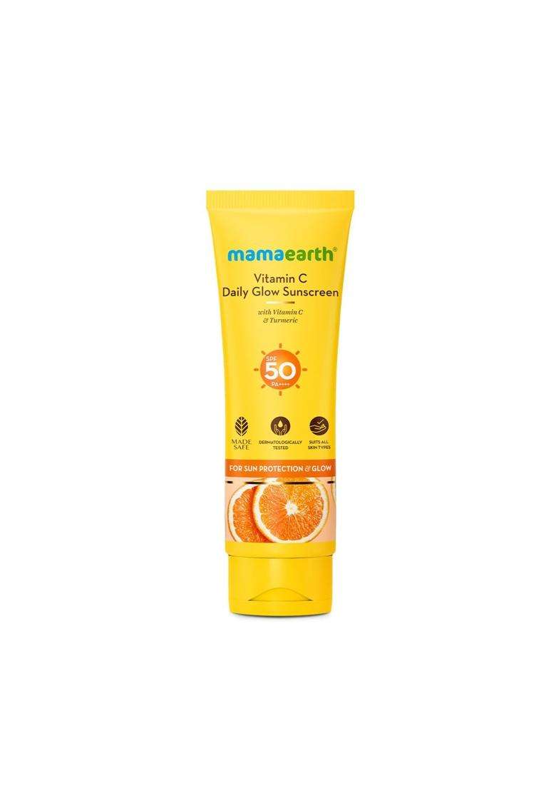 Mamaearth Vitamin C Daily Glow Sunscreen with Vitamin C & Turmeric for Toxin free Sun Protection 125g | SPF 50 & PA++++ | Vitamin C for Glow - Indya