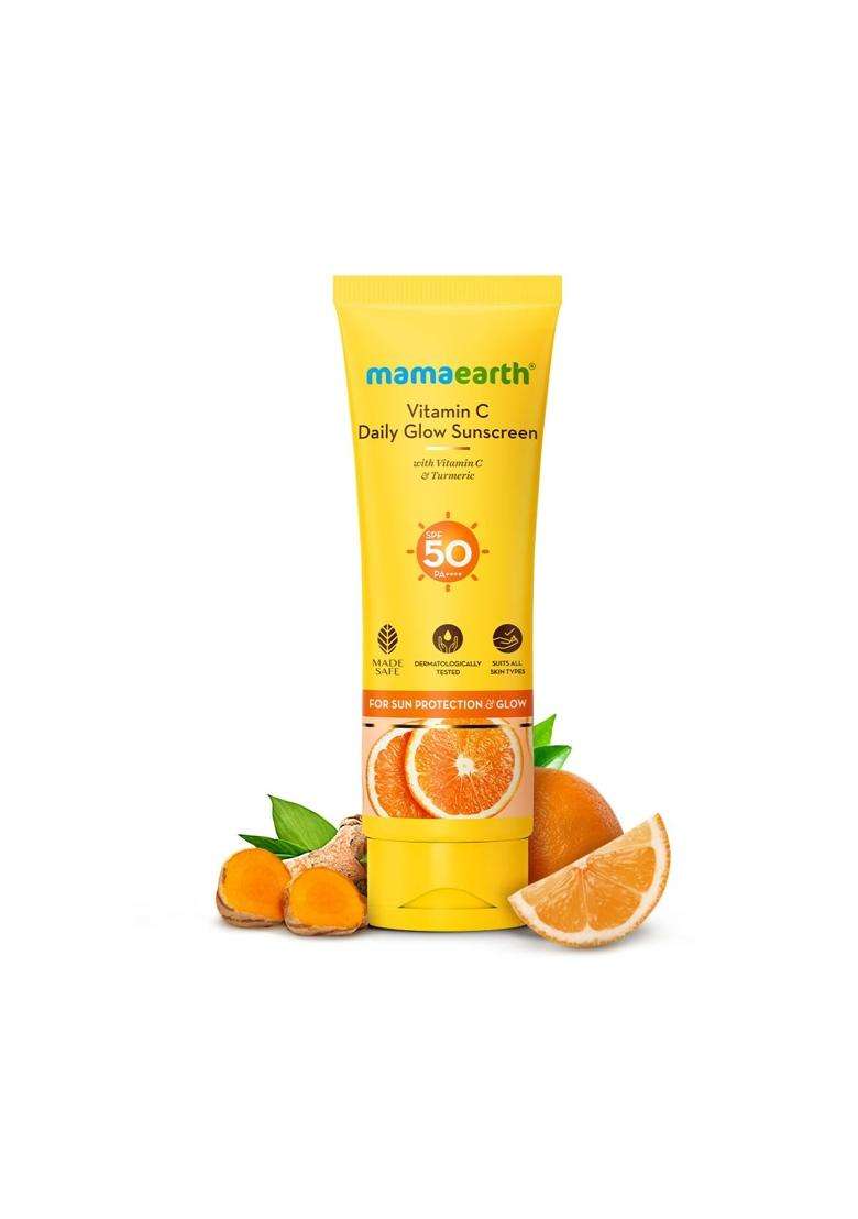 Mamaearth Vitamin C Daily Glow Sunscreen with Vitamin C & Turmeric for Toxin free Sun Protection 125g | SPF 50 & PA++++ | Vitamin C for Glow - Indya
