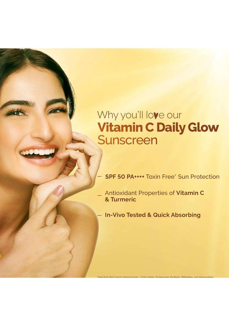 Mamaearth Vitamin C Daily Glow Sunscreen with Vitamin C & Turmeric for Toxin free Sun Protection 125g | SPF 50 & PA++++ | Vitamin C for Glow - Indya