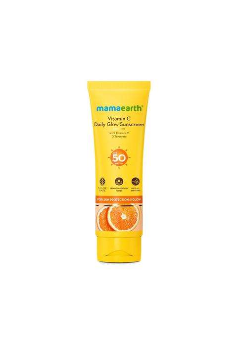 Mamaearth Vitamin C Daily Glow Sunscreen with Vitamin C & Turmeric for Toxin free Sun Protection 125g | SPF 50 & PA++++ | Vitamin C for Glow
