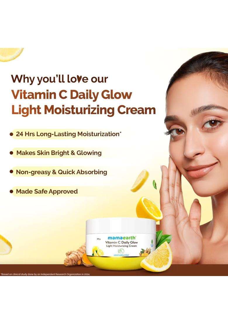 Mamaearth Vitamin C Daily Glow Light Moisturizing Cream with Turmeric & Vitamin C for Skin Brightening 50 g | 24 Hrs Long-lasting Moisturization - Indya