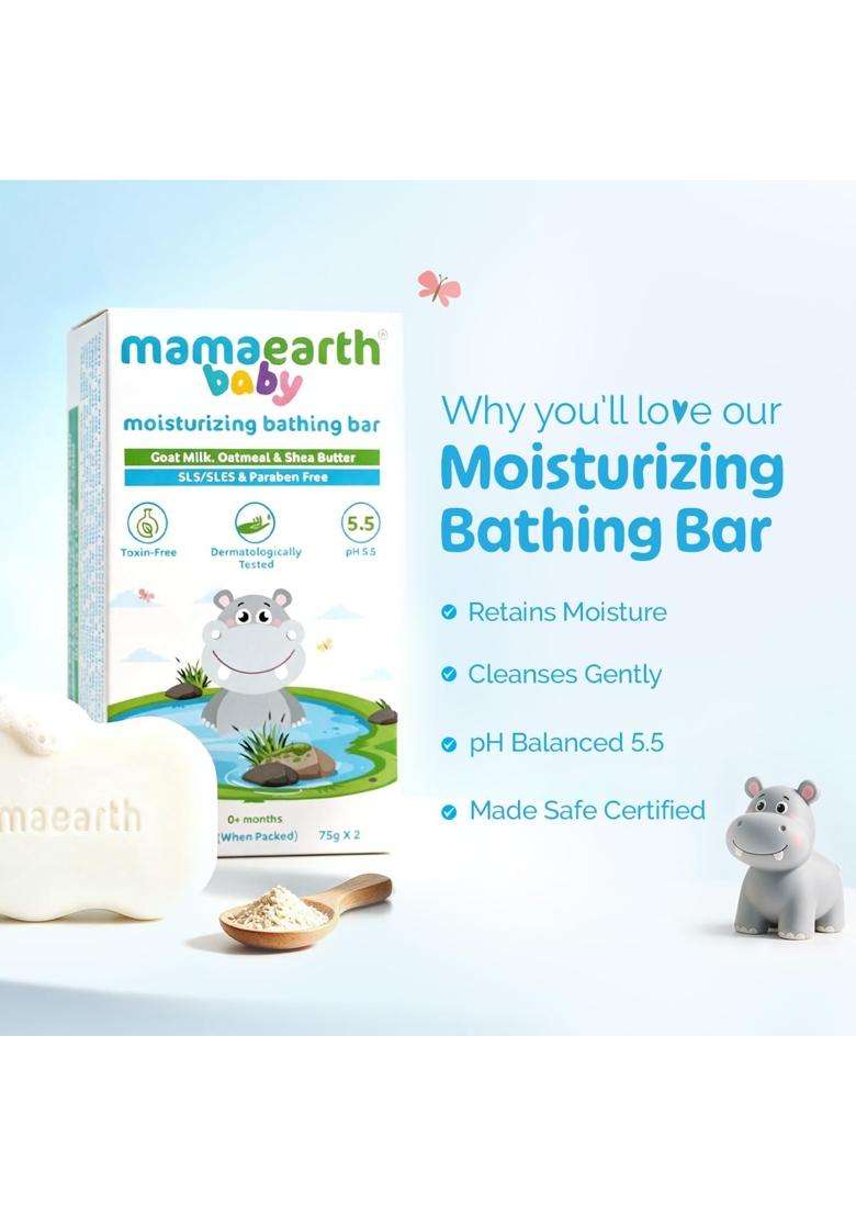 Mamaearth Moisturizing Bathing Bar For Babies 75 g x 2 | Infused with Goat Milk, Oatmeal and Shea Butter - Indya