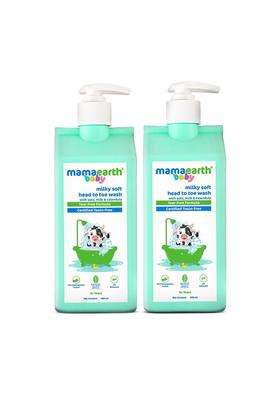Mamaearth Milky Soft Head to Toe Wash With Oats, Milk, and Calendula for Babies 400 ml x 2 | 2-in-1 Tear-Free Body Wash & Shampoo