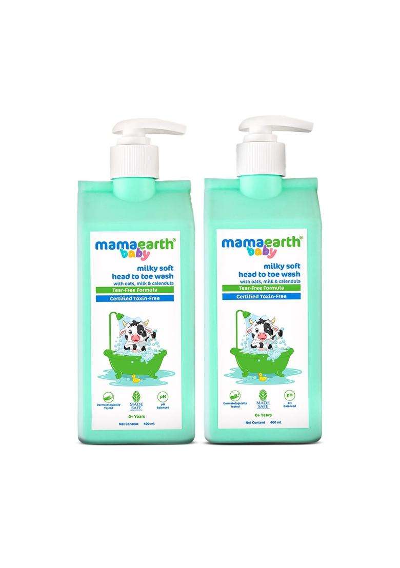 Mamaearth Milky Soft Head to Toe Wash With Oats, Milk, and Calendula for Babies 400 ml x 2 | 2-in-1 Tear-Free Body Wash & Shampoo - Indya