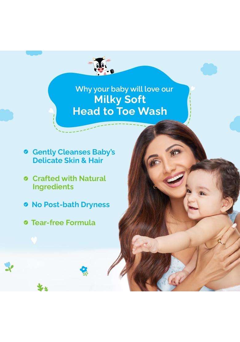 Mamaearth Milky Soft Head to Toe Wash With Oats, Milk, and Calendula for Babies 400 ml x 2 | 2-in-1 Tear-Free Body Wash & Shampoo - Indya