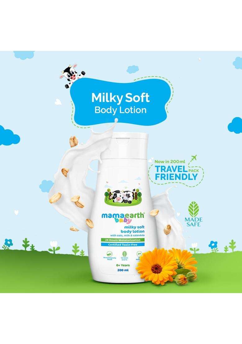 Mamaearth Milky Soft Body Lotion for Babies with Oats, Milk & Calendula 200 ml | Deeply Nourishes Skin | 24-Hour Moisturization | Travel-friendly Pack - Indya