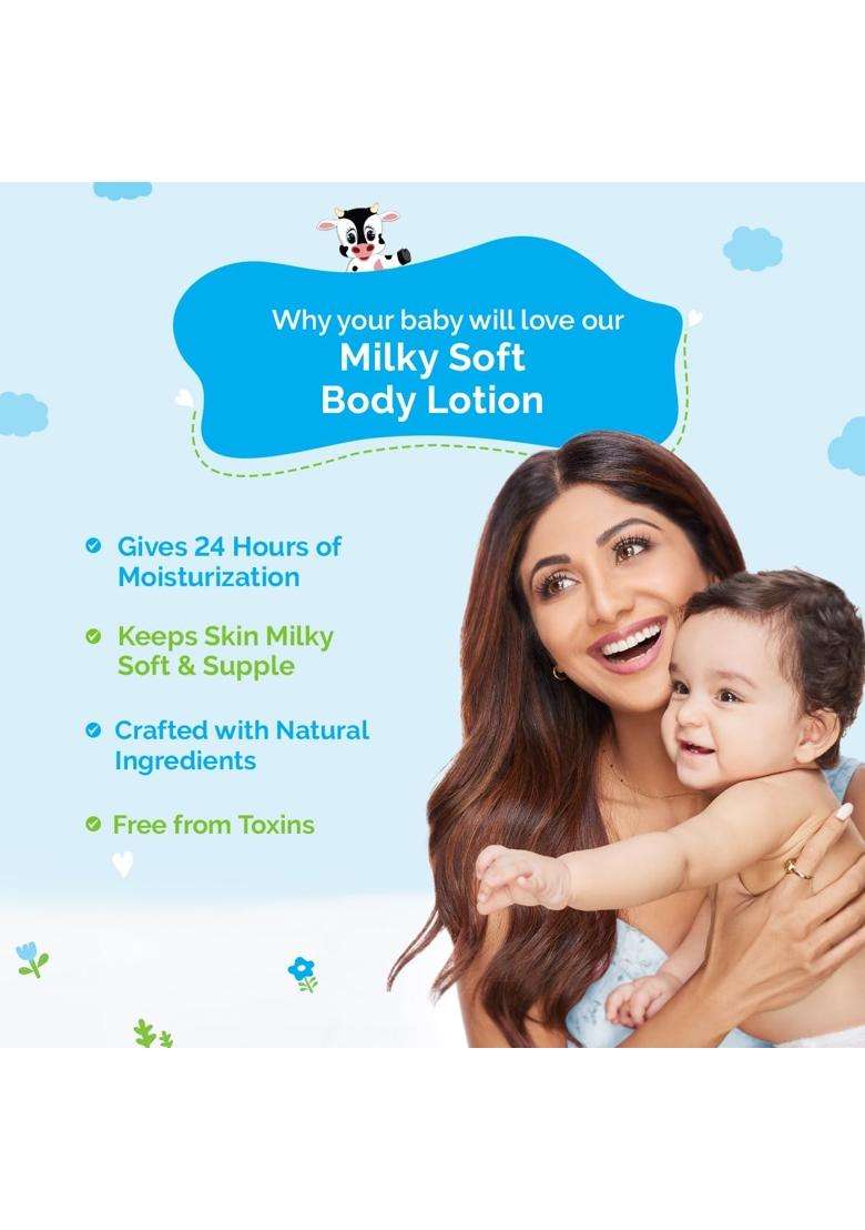 Mamaearth Milky Soft Body Lotion for Babies with Oats, Milk & Calendula 200 ml | Deeply Nourishes Skin | 24-Hour Moisturization | Travel-friendly Pack - Indya