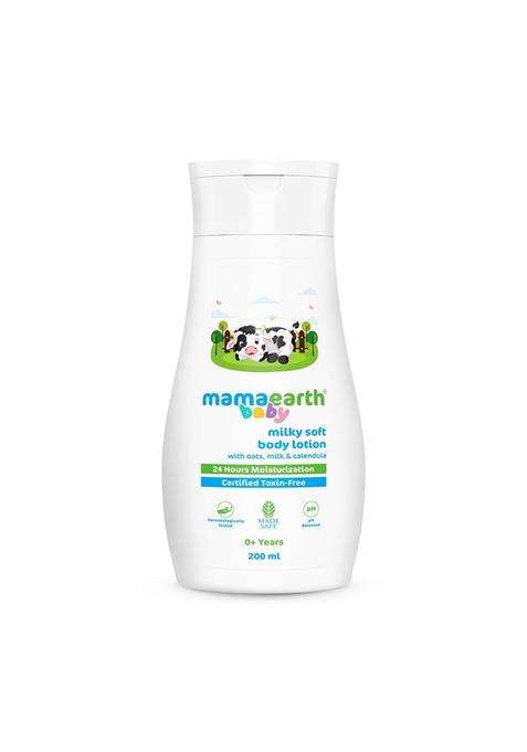 Mamaearth Milky Soft Body Lotion for Babies with Oats, Milk & Calendula 200 ml | Deeply Nourishes Skin | 24-Hour Moisturization | Travel-friendly Pack
