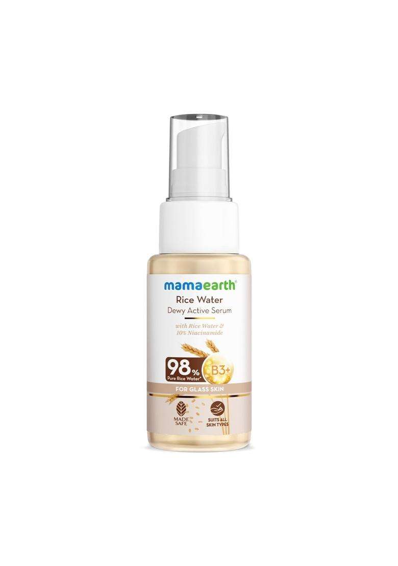 Mamaearth Rice Water Dewy Active Serum with 10% Niacinamide, Rice Water & Hyaluronic Acid 50 ml | For Glass Skin | Gives Dewy Finish | Brightens Skin - Indya