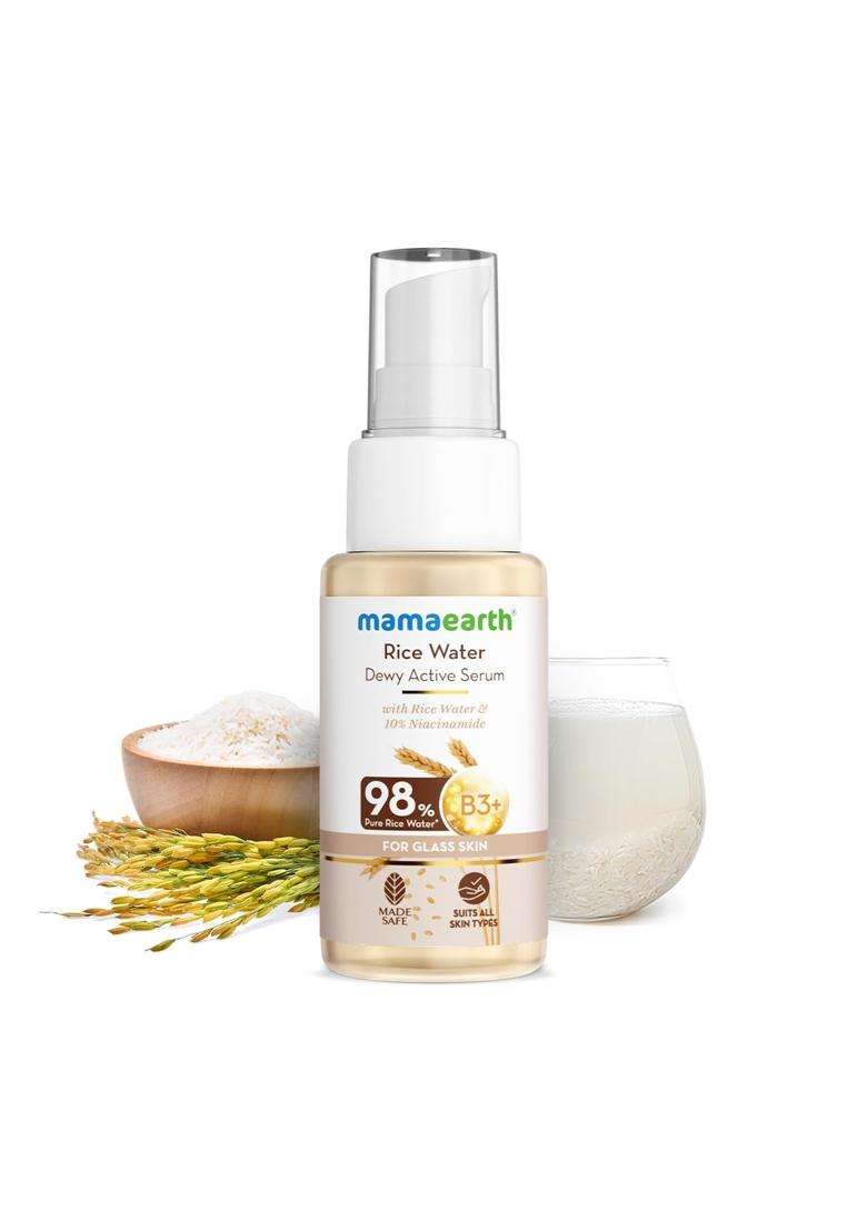 Mamaearth Rice Water Dewy Active Serum with 10% Niacinamide, Rice Water & Hyaluronic Acid 50 ml | For Glass Skin | Gives Dewy Finish | Brightens Skin - Indya