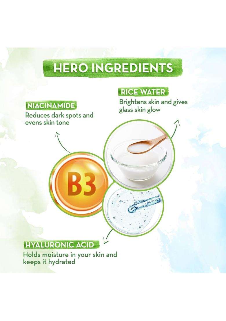 Mamaearth Rice Water Dewy Active Serum with 10% Niacinamide, Rice Water & Hyaluronic Acid 50 ml | For Glass Skin | Gives Dewy Finish | Brightens Skin - Indya