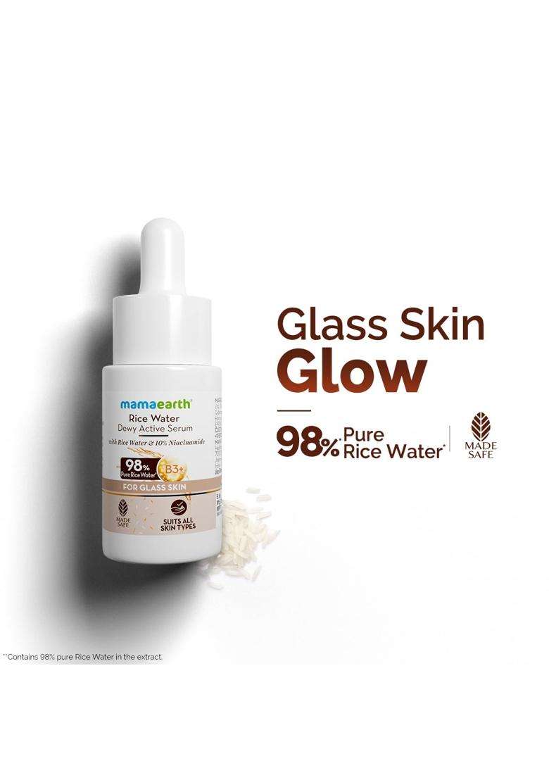 Mamaearth Rice Water Dewy Active Serum with 10% Niacinamide, Rice Water & Hyaluronic Acid 10 ml | For Glass Skin | Gives Dewy Finish | Brightens Skin - Indya