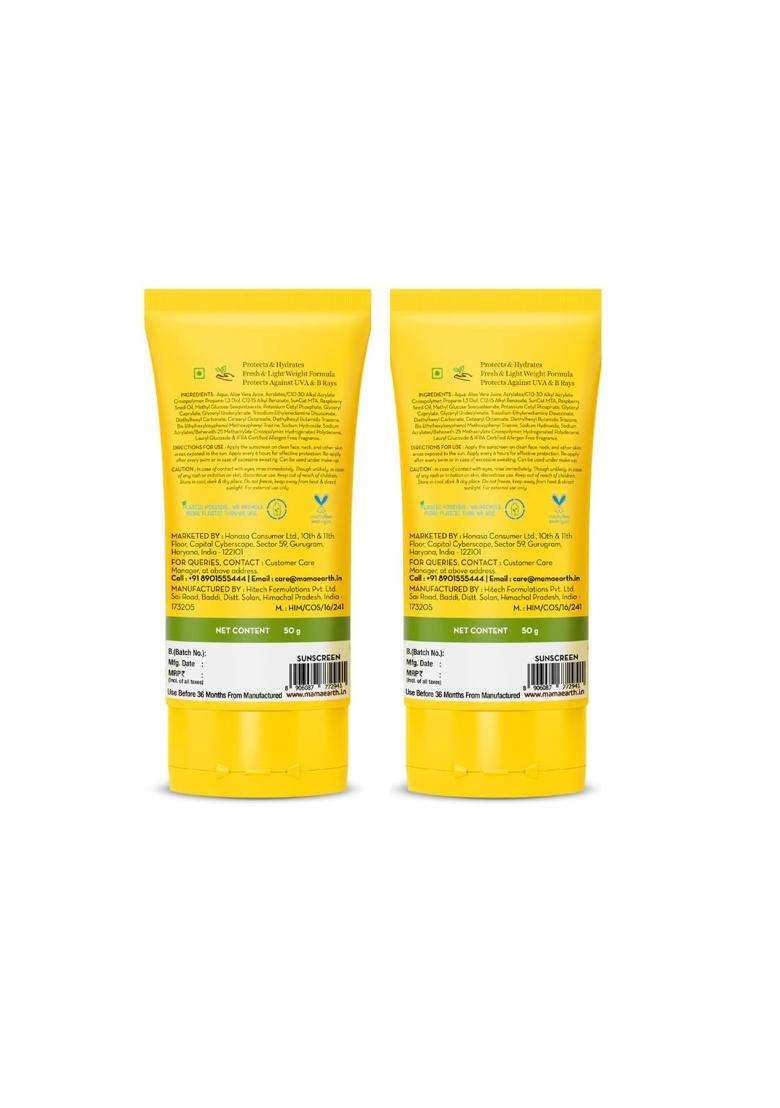 Mamaearth Hydragel Sunscreen With Aloe Vera And Raspberry For Sun Protection 50 g X 2 | SPF 50 & PA++++ Protection | Shields From UVA & UVB Rays - Indya